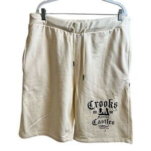 NWT Crooks & Castles Men’s Logo Fairfax Sweat Shorts Cream Color 2002 LA - 2XL